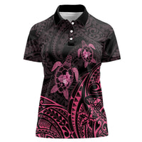 Pink Black Polynesia Floral Sea Turtle Women Polo Shirt - Polynesian Pride