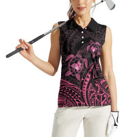 Pink Black Polynesia Floral Sea Turtle Women Sleeveless Polo Shirt - Polynesian Pride