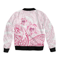 Pink White Polynesia Floral Sea Turtle Bomber Jacket - Polynesian Pride