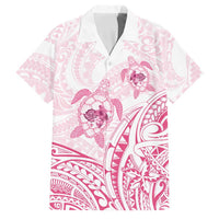 Pink White Polynesia Floral Sea Turtle Family Matching Long Sleeve Bodycon Dress and Hawaiian Shirt LT14 Dad's Shirt - Short Sleeve White - Polynesian Pride