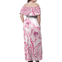 Pink White Polynesia Floral Sea Turtle Family Matching Off Shoulder Maxi Dress and Hawaiian Shirt - Polynesian Pride
