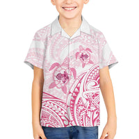 Pink White Polynesia Floral Sea Turtle Kid Hawaiian Shirt - Polynesian Pride