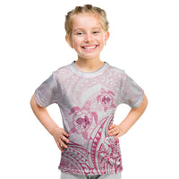 Pink White Polynesia Floral Sea Turtle Kid T Shirt - Polynesian Pride