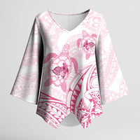 Pink White Polynesia Floral Sea Turtle Kimono Sleeve Blouse - Polynesian Pride