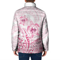 Pink White Polynesia Floral Sea Turtle Padded Jacket - Polynesian Pride