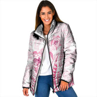 Pink White Polynesia Floral Sea Turtle Padded Jacket - Polynesian Pride