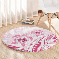 Pink White Polynesia Floral Sea Turtle Round Carpet - Polynesian Pride