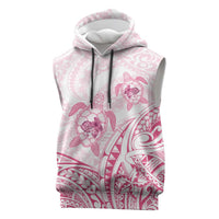 Pink White Polynesia Floral Sea Turtle Sleeveless Hoodie - Polynesian Pride
