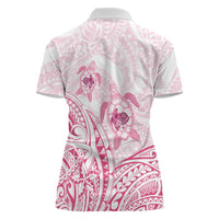 Pink White Polynesia Floral Sea Turtle Women Polo Shirt - Polynesian Pride