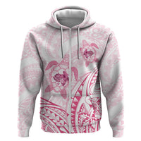 Pink White Polynesia Floral Sea Turtle Zip Hoodie - Polynesian Pride