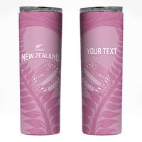 Custom New Zealand Silver Fern Rugby 2025 Skinny Tumbler All Black Aotearoa Maori Pink