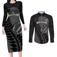 Custom New Zealand Silver Fern Rugby 2025 Couples Matching Long Sleeve Bodycon Dress and Long Sleeve Button Shirt Go Champions Aotearoa Maori Black