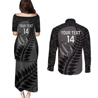 Custom New Zealand Silver Fern Rugby 2025 Couples Matching Puletasi and Long Sleeve Button Shirt Go Champions Aotearoa Maori Black