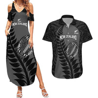 Custom New Zealand Silver Fern Rugby 2025 Couples Matching Summer Maxi Dress and Hawaiian Shirt Go Champions Aotearoa Maori Black