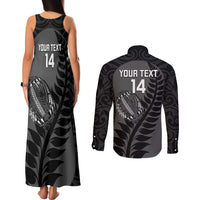 Custom New Zealand Silver Fern Rugby 2025 Couples Matching Tank Maxi Dress and Long Sleeve Button Shirt Go Champions Aotearoa Maori Black