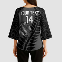 Custom New Zealand Silver Fern Rugby 2025 Kimono Sleeve Blouse Go Champions Aotearoa Maori Black - Polynesian Pride