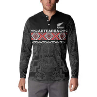 Custom New Zealand Silver Fern Rugby Button Sweatshirt All Black Maori Taniko Pattern