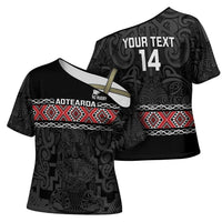 Custom New Zealand Silver Fern Rugby Cross Shoulder Shirt All Black Maori Taniko Pattern - Polynesian Pride
