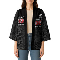 Custom New Zealand Silver Fern Rugby Kimono All Black Maori Taniko Pattern - Polynesian Pride