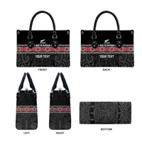 Custom New Zealand Silver Fern Rugby Leather Bag All Black Maori Taniko Pattern - Polynesian Pride