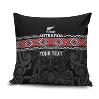 Custom New Zealand Silver Fern Rugby Pillow Cover All Black Maori Taniko Pattern - Polynesian Pride