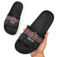 Custom New Zealand Silver Fern Rugby Slide Sandals All Black Maori Taniko Pattern - Polynesian Pride