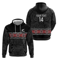 Custom New Zealand Silver Fern Rugby Zip Hoodie All Black Maori Taniko Pattern