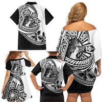 Philippines Eagle Sun Family Matching Off Shoulder Short Dress and Hawaiian Shirt Filipino Agila Polynesian Tattoo Black Color LT14 - Polynesian Pride