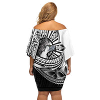Philippines Eagle Sun Family Matching Off Shoulder Short Dress and Hawaiian Shirt Filipino Agila Polynesian Tattoo Black Color LT14 - Polynesian Pride