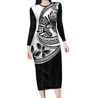 Philippines Eagle Sun Long Sleeve Bodycon Dress Filipino Agila Polynesian Tattoo Black Color