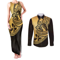 Philippines Eagle Sun Couples Matching Tank Maxi Dress and Long Sleeve Button Shirt Filipino Agila Polynesian Tattoo Gold Color