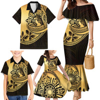Philippines Eagle Sun Family Matching Mermaid Dress and Hawaiian Shirt Filipino Agila Polynesian Tattoo Gold Color LT14 - Polynesian Pride