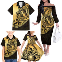 Philippines Eagle Sun Family Matching Off The Shoulder Long Sleeve Dress and Hawaiian Shirt Filipino Agila Polynesian Tattoo Gold Color LT14 - Polynesian Pride