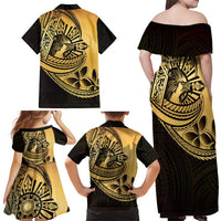 Philippines Eagle Sun Family Matching Off Shoulder Maxi Dress and Hawaiian Shirt Filipino Agila Polynesian Tattoo Gold Color LT14 - Polynesian Pride