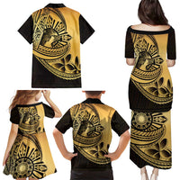 Philippines Eagle Sun Family Matching Puletasi and Hawaiian Shirt Filipino Agila Polynesian Tattoo Gold Color LT14 - Polynesian Pride