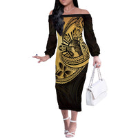 Philippines Eagle Sun Off The Shoulder Long Sleeve Dress Filipino Agila Polynesian Tattoo Gold Color