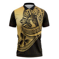 Philippines Eagle Sun Zipper Polo Shirt Filipino Agila Polynesian Tattoo Gold Color