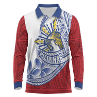 Philippines Eagle Sun Long Sleeve Polo Shirt Filipino Agila Polynesian Tattoo Flag Color