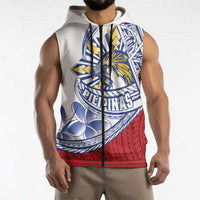 Philippines Eagle Sun Sleeveless Zip Hoodie Filipino Agila Polynesian Tattoo Flag Color