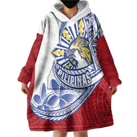 Philippines Eagle Sun Wearable Blanket Hoodie Filipino Agila Polynesian Tattoo Flag Color