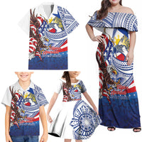 Filipino American History Month Family Matching Off Shoulder Maxi Dress and Hawaiian Shirt Philippines Agila USA Eagle Mix Flag LT14 - Polynesian Pride