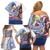Filipino American History Month Family Matching Off Shoulder Short Dress and Hawaiian Shirt Philippines Agila USA Eagle Mix Flag LT14 - Polynesian Pride