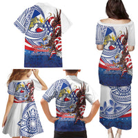 Filipino American History Month Family Matching Puletasi and Hawaiian Shirt Philippines Agila USA Eagle Mix Flag LT14 - Polynesian Pride