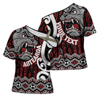 Personalised Aotearoa Bulldog Cross Shoulder Shirt New Zealand Maori Taniko Art - Polynesian Pride
