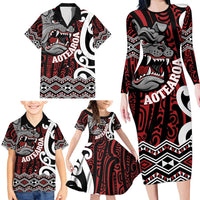 Personalised Aotearoa Bulldog Family Matching Long Sleeve Bodycon Dress and Hawaiian Shirt New Zealand Maori Taniko Art LT14 - Polynesian Pride