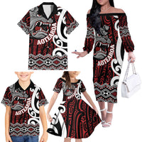 Personalised Aotearoa Bulldog Family Matching Off The Shoulder Long Sleeve Dress and Hawaiian Shirt New Zealand Maori Taniko Art LT14 - Polynesian Pride