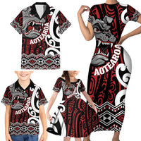 Personalised Aotearoa Bulldog Family Matching Short Sleeve Bodycon Dress and Hawaiian Shirt New Zealand Maori Taniko Art LT14 - Polynesian Pride