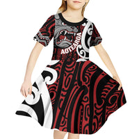 Personalised Aotearoa Bulldog Kid Short Sleeve Dress New Zealand Maori Taniko Art
