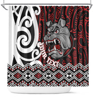 Personalised Aotearoa Bulldog Shower Curtain New Zealand Maori Taniko Art