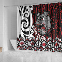 Personalised Aotearoa Bulldog Shower Curtain New Zealand Maori Taniko Art